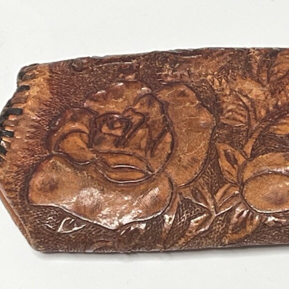 VTG Tooled Leather Coin Purse Snap Pouch Floral Roses Hand-Crafted 4.5"x2.5" - Picture 15 of 16